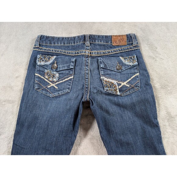 BKE Lexi Crop Jeans Womens 29 Blue Raw Hem Stretch Bling Buckle Denim Casual - Picture 3 of 10
